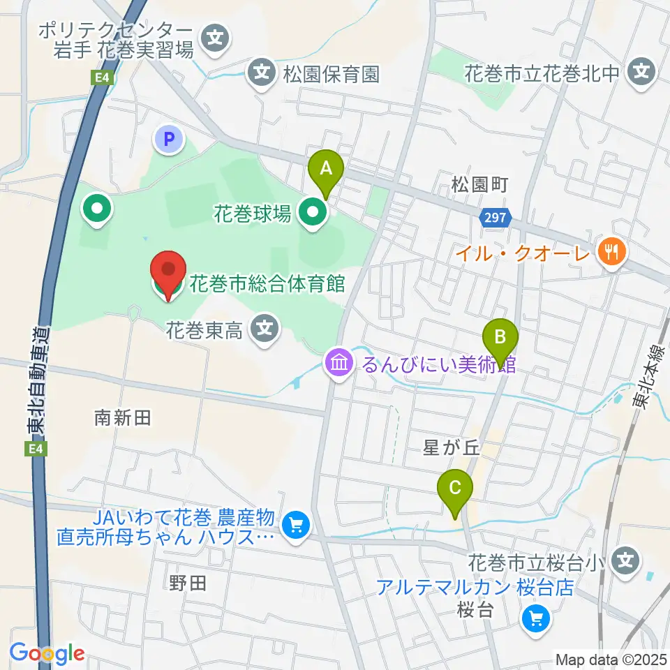 花巻市総合体育館周辺のカフェ一覧地図