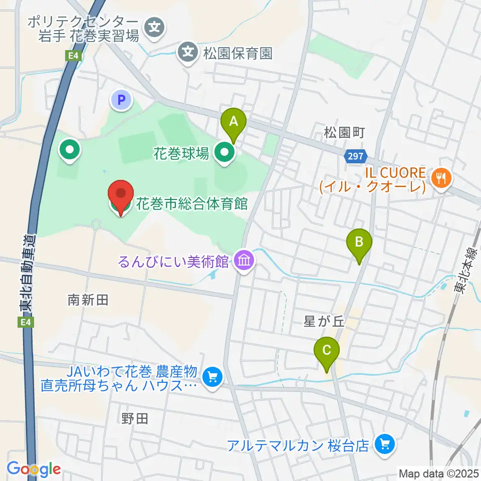 花巻市総合体育館周辺のカフェ一覧地図