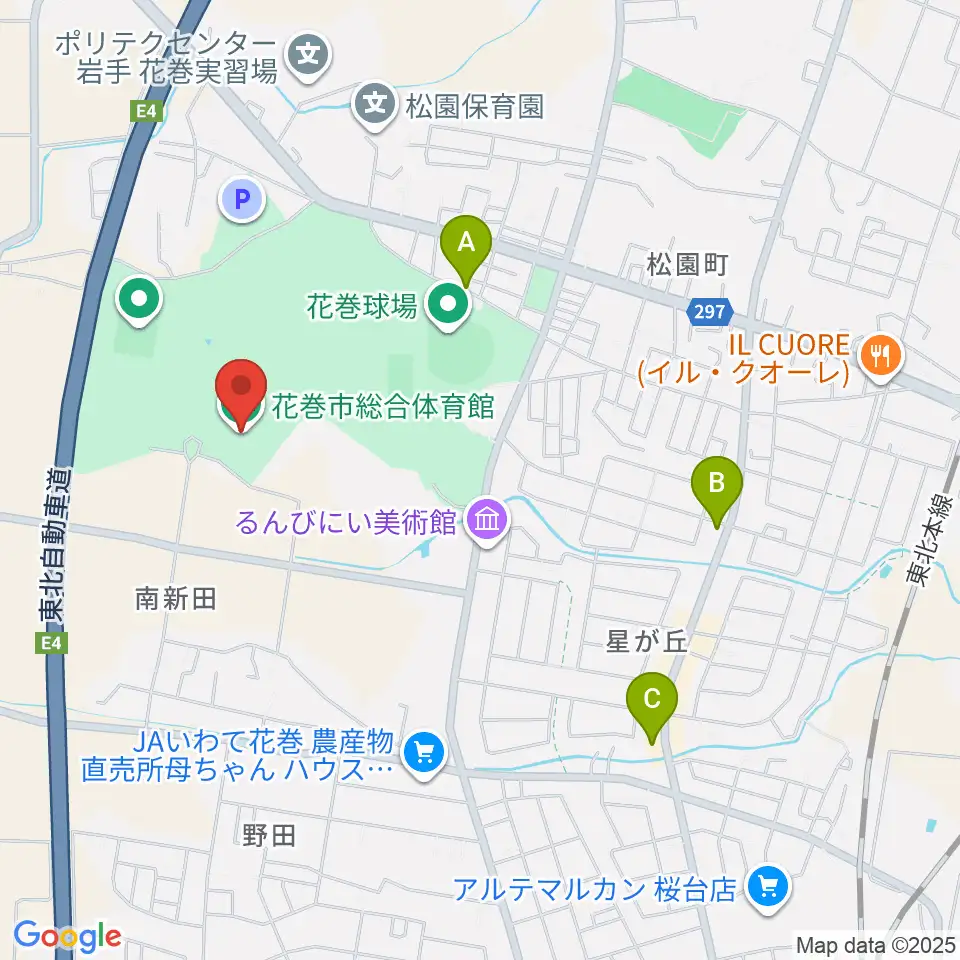 花巻市総合体育館周辺のカフェ一覧地図