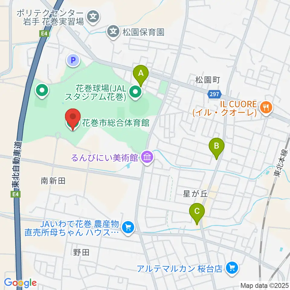 花巻市総合体育館周辺のカフェ一覧地図