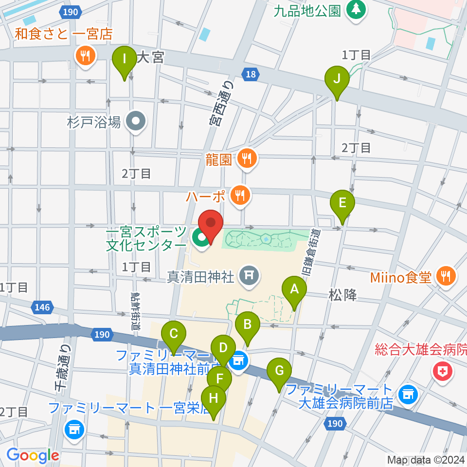 一宮スポーツ文化センター周辺のカフェ一覧地図