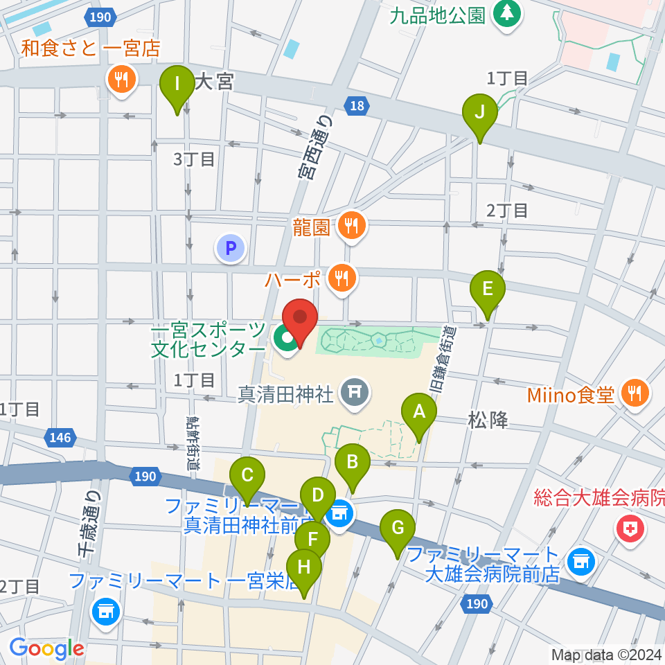 一宮スポーツ文化センター周辺のカフェ一覧地図