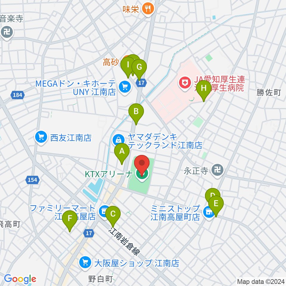 KTXアリーナ周辺のカフェ一覧地図