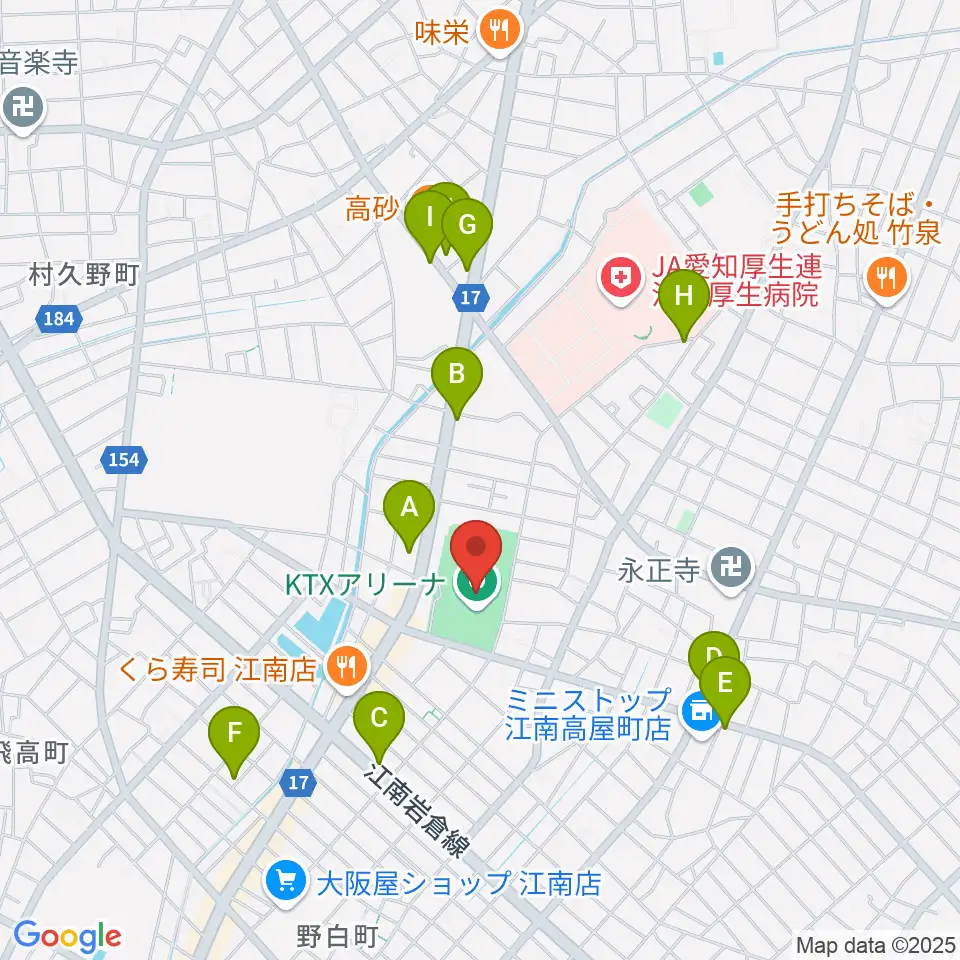 KTXアリーナ周辺のカフェ一覧地図