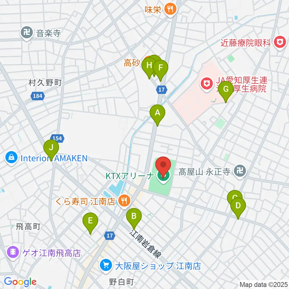 KTXアリーナ周辺のカフェ一覧地図