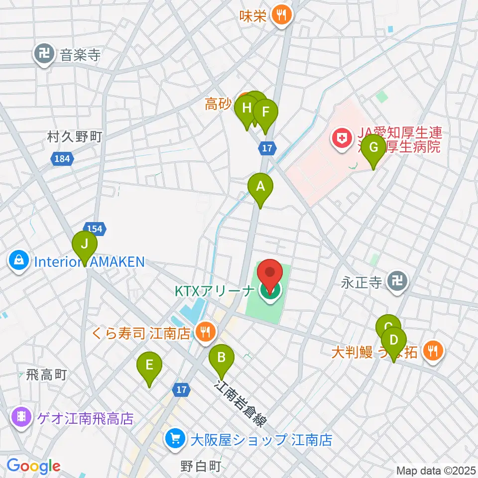 KTXアリーナ周辺のカフェ一覧地図