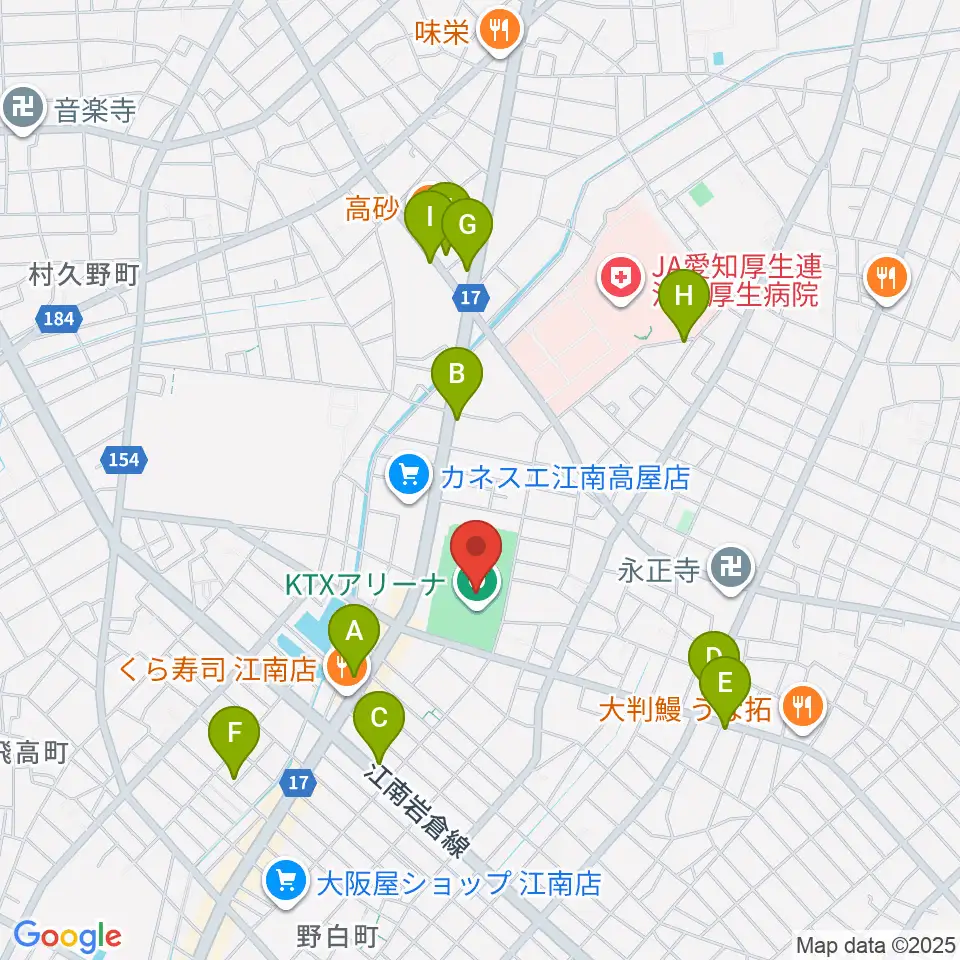 KTXアリーナ周辺のカフェ一覧地図