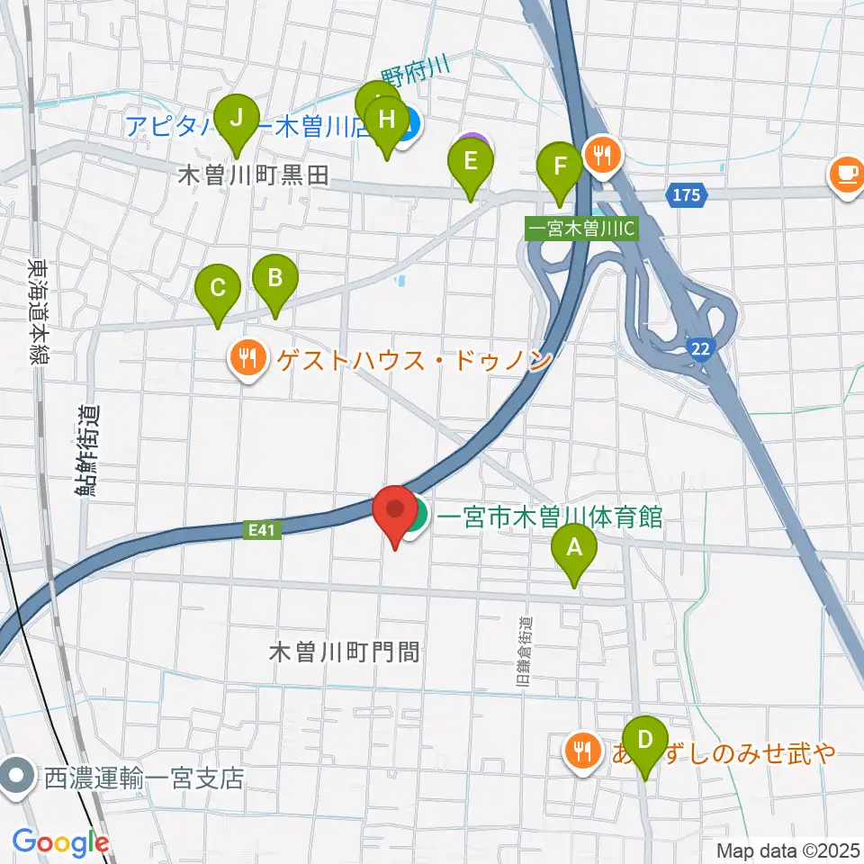 木曽川体育館周辺のカフェ一覧地図