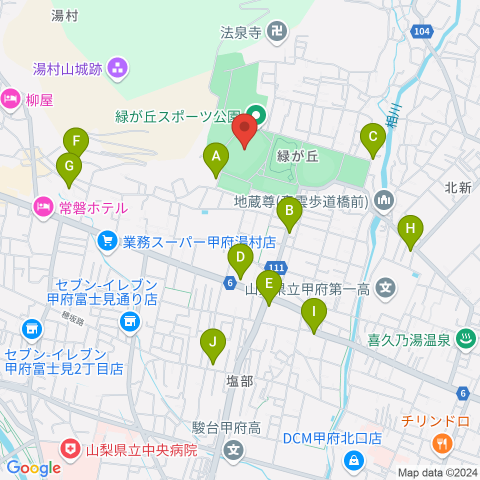 ふじでんスタジアム周辺のカフェ一覧地図