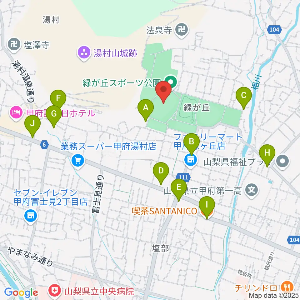 ふじでんスタジアム周辺のカフェ一覧地図