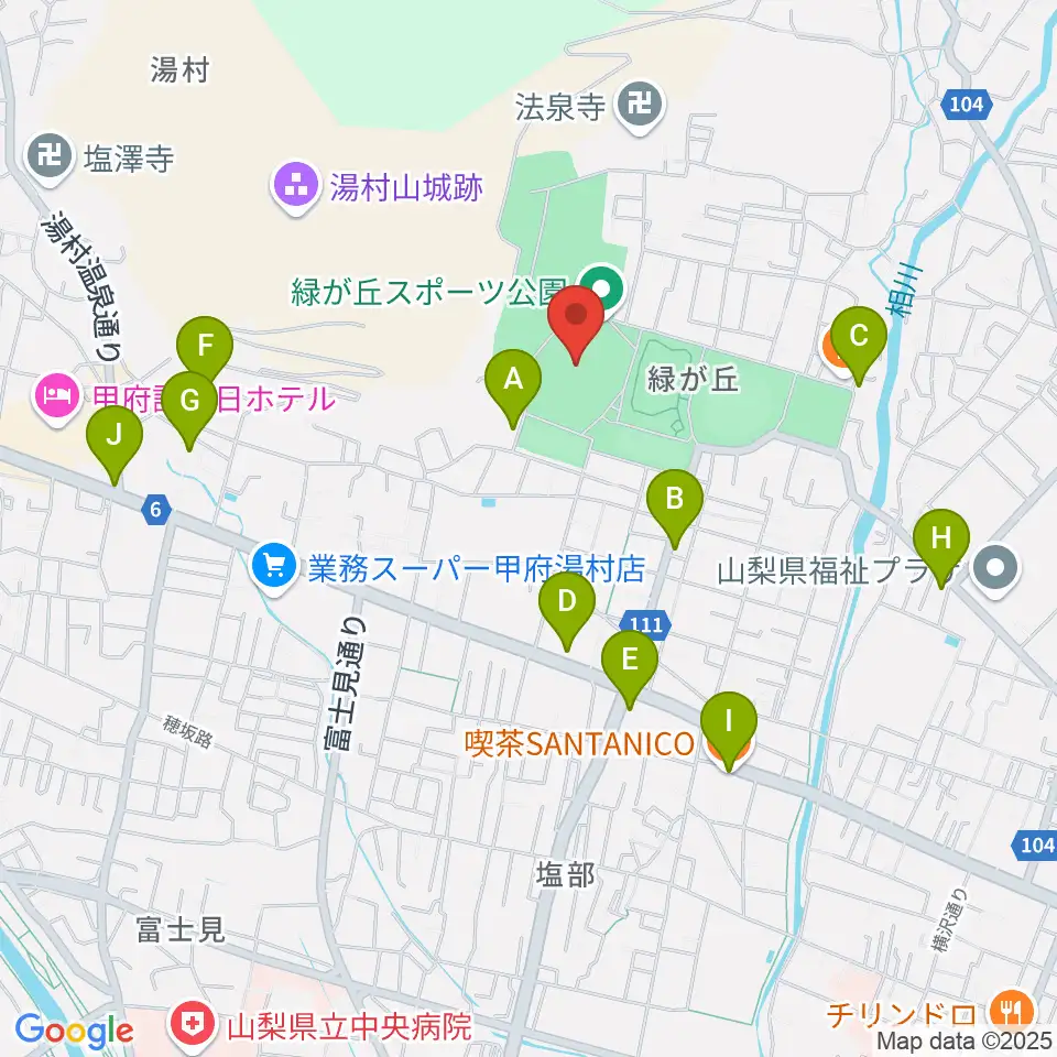 ふじでんスタジアム周辺のカフェ一覧地図