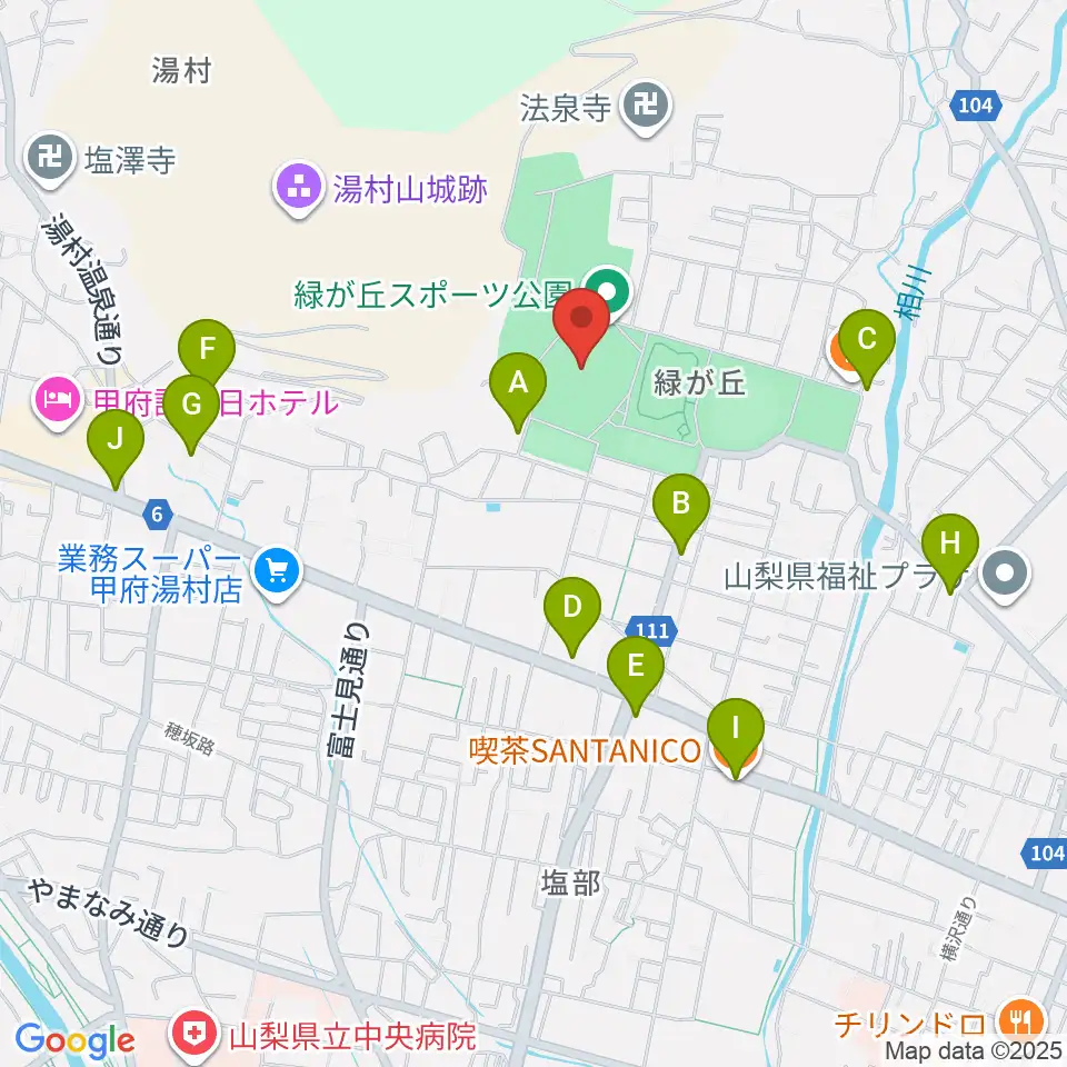 ふじでんスタジアム周辺のカフェ一覧地図