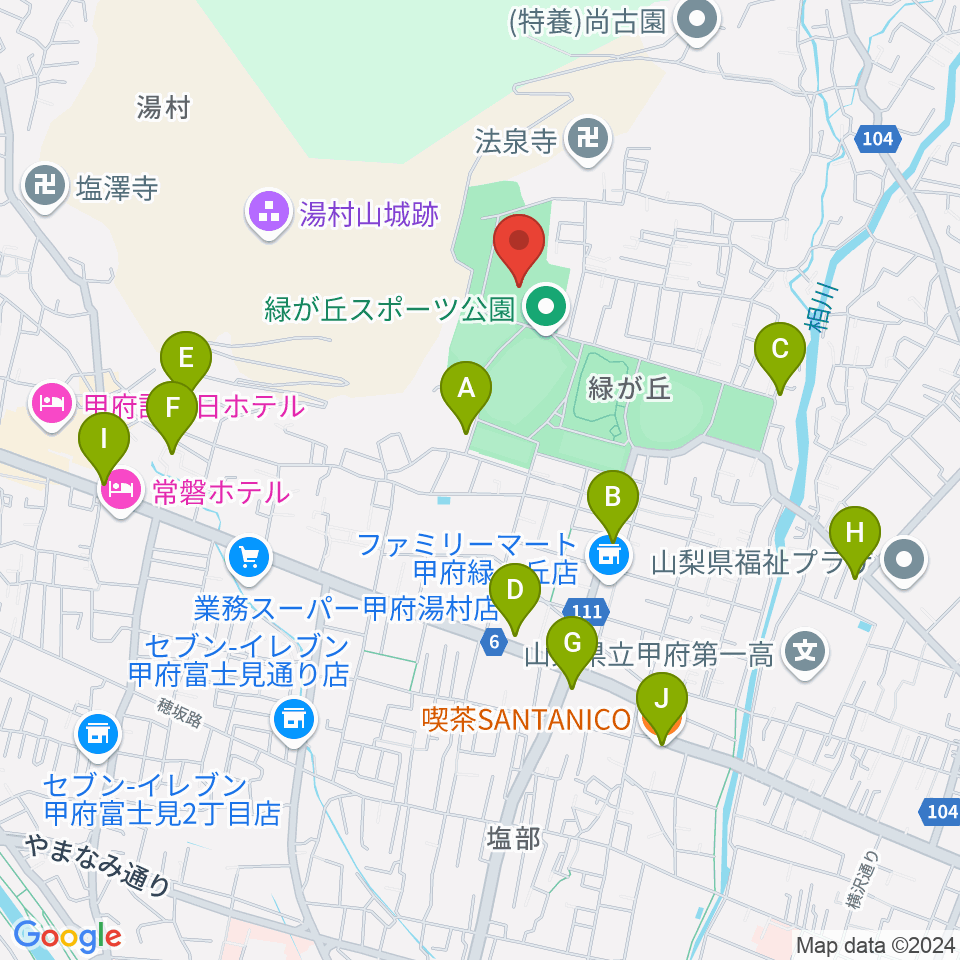 緑が丘スポーツ公園体育館周辺のカフェ一覧地図