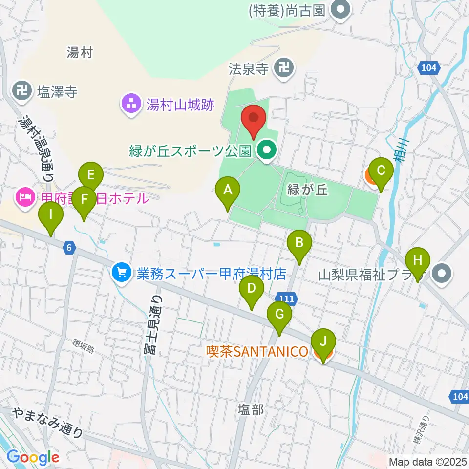 緑が丘スポーツ公園体育館周辺のカフェ一覧地図