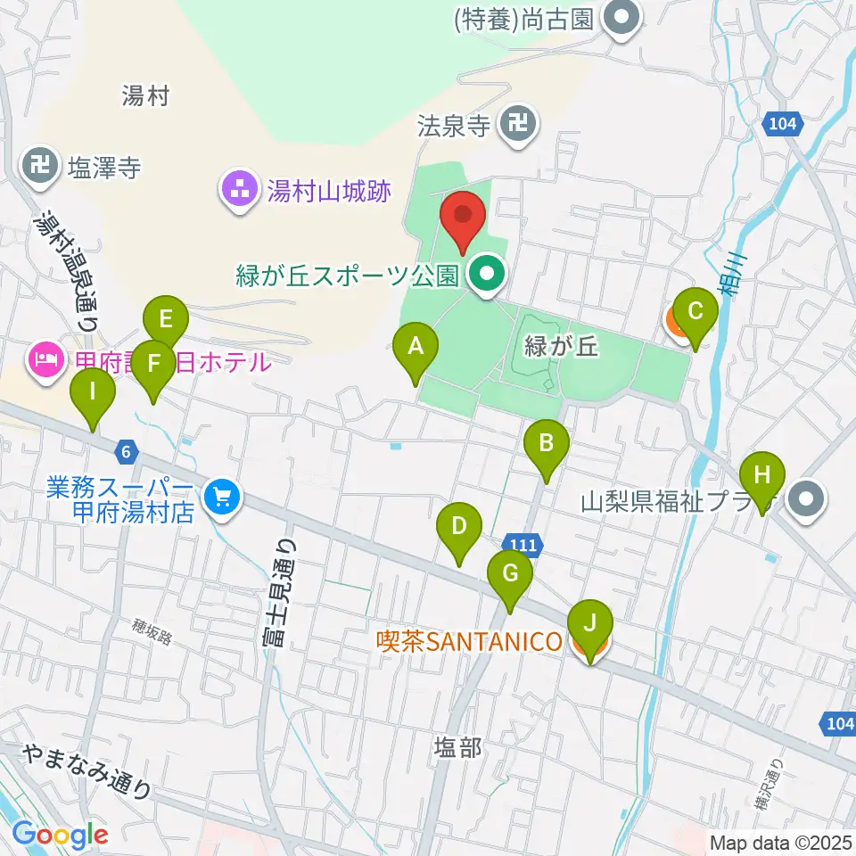 緑が丘スポーツ公園体育館周辺のカフェ一覧地図