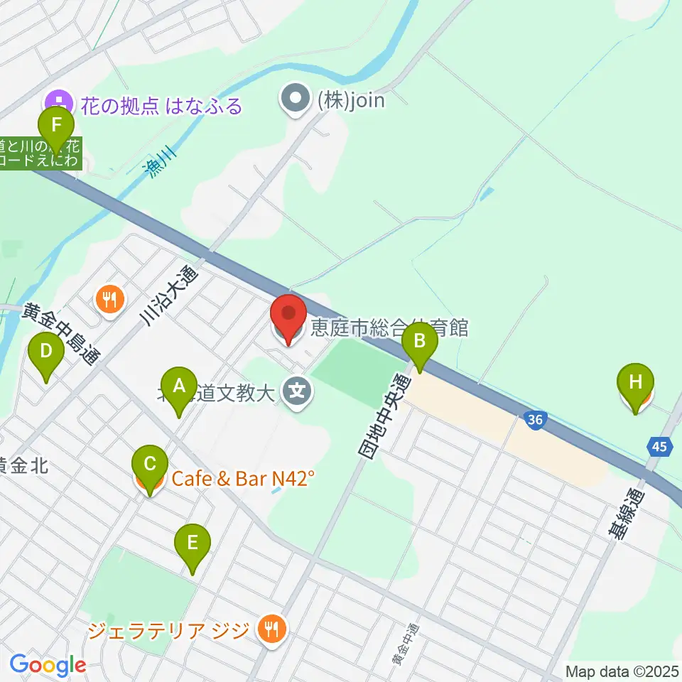 恵庭市総合体育館周辺のカフェ一覧地図