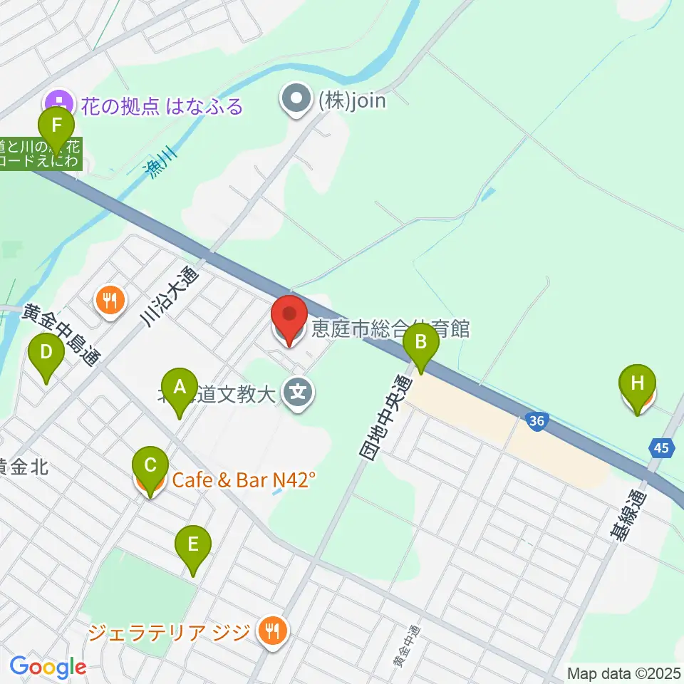 恵庭市総合体育館周辺のカフェ一覧地図