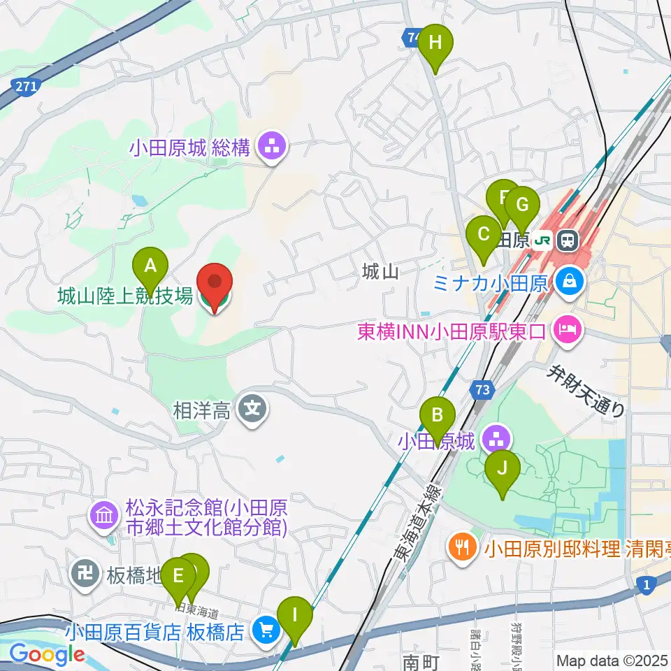 城山陸上競技場周辺のカフェ一覧地図