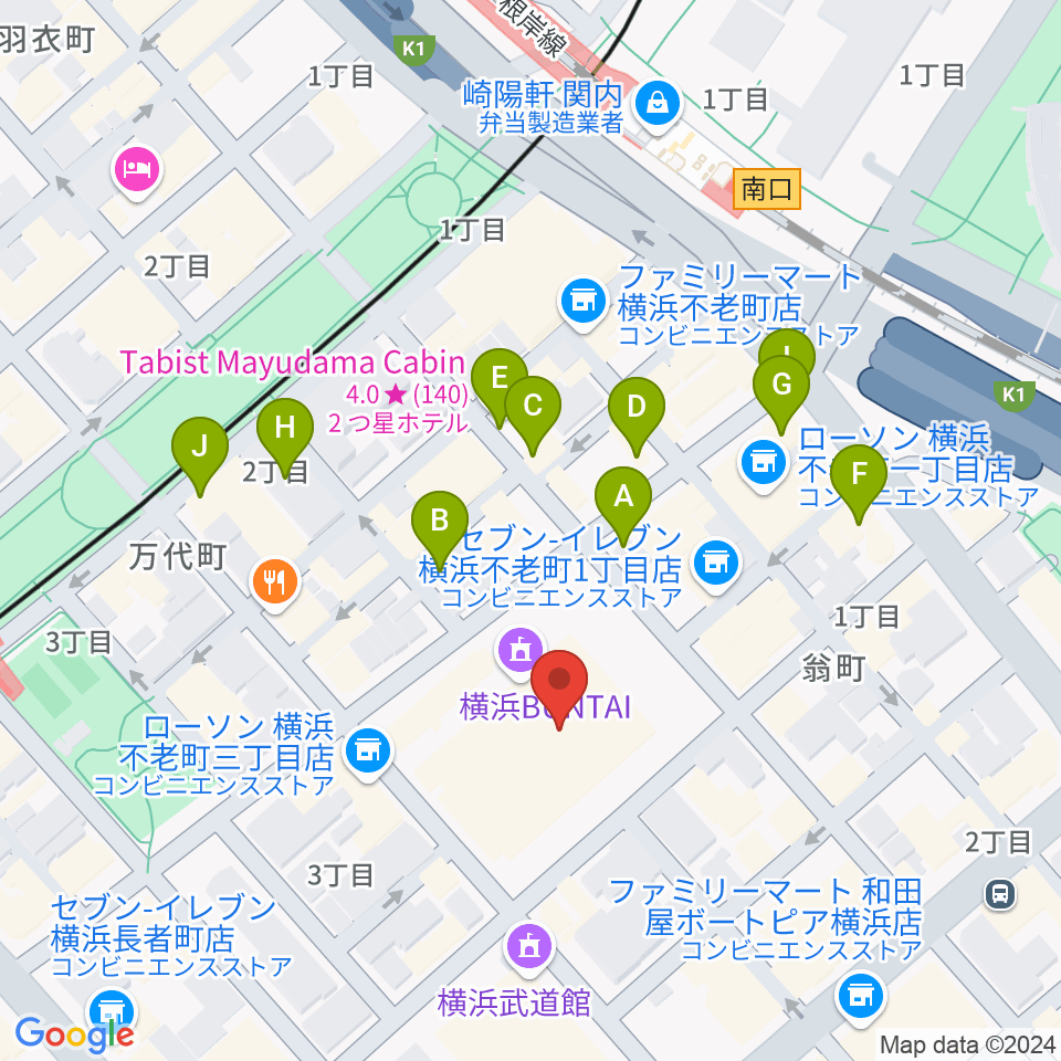 横浜BUNTAI周辺のカフェ一覧地図