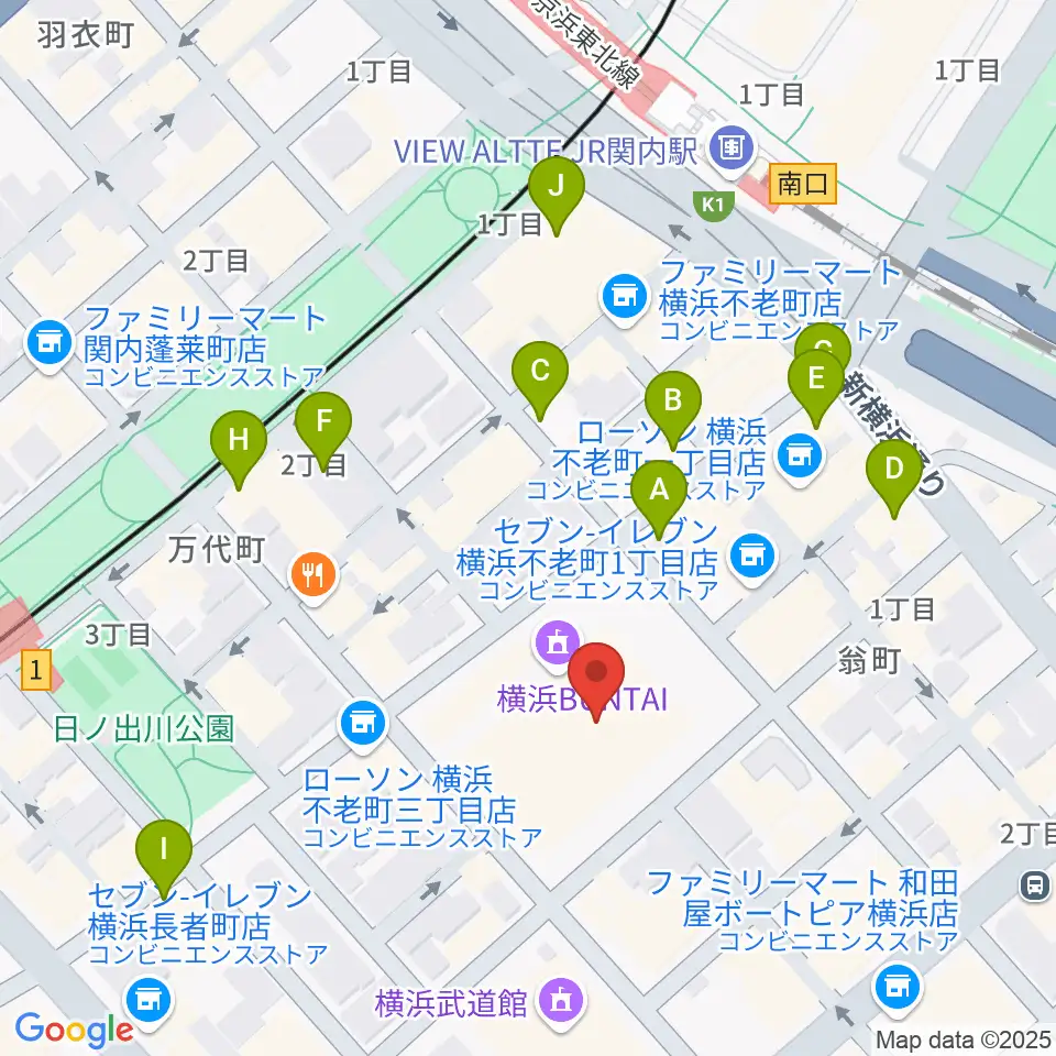 横浜BUNTAI周辺のカフェ一覧地図