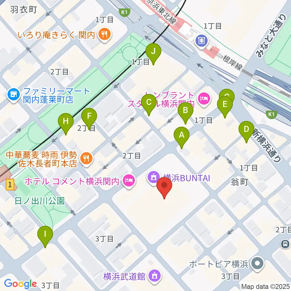 横浜BUNTAI周辺のカフェ一覧地図