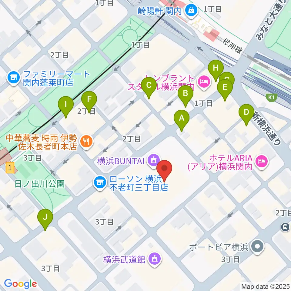 横浜BUNTAI周辺のカフェ一覧地図