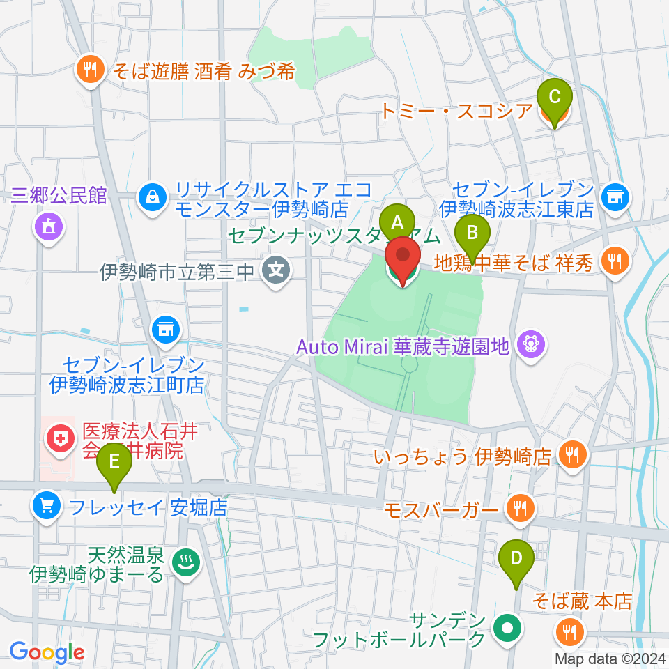 セブンナッツスタジアム周辺のカフェ一覧地図