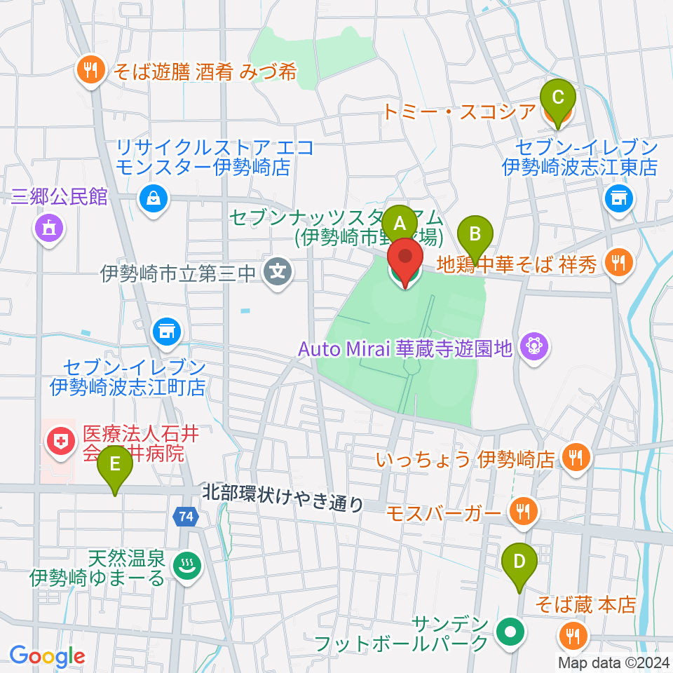 セブンナッツスタジアム周辺のカフェ一覧地図