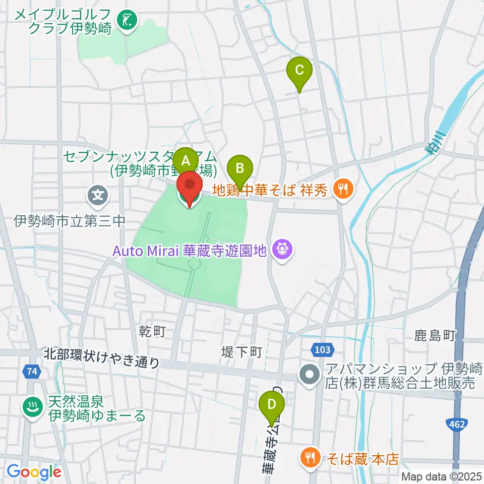 セブンナッツスタジアム周辺のカフェ一覧地図