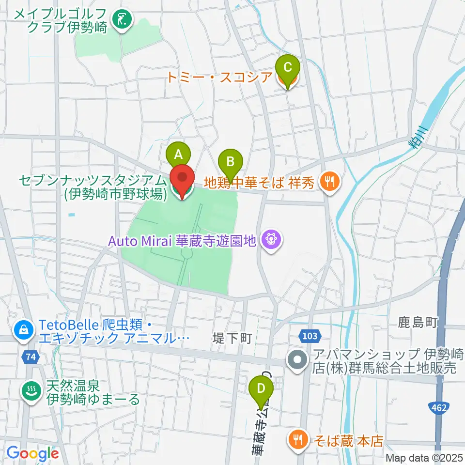 セブンナッツスタジアム周辺のカフェ一覧地図
