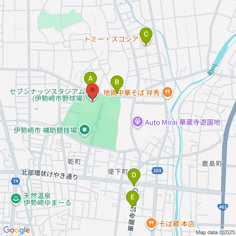 セブンナッツスタジアム周辺のカフェ一覧地図