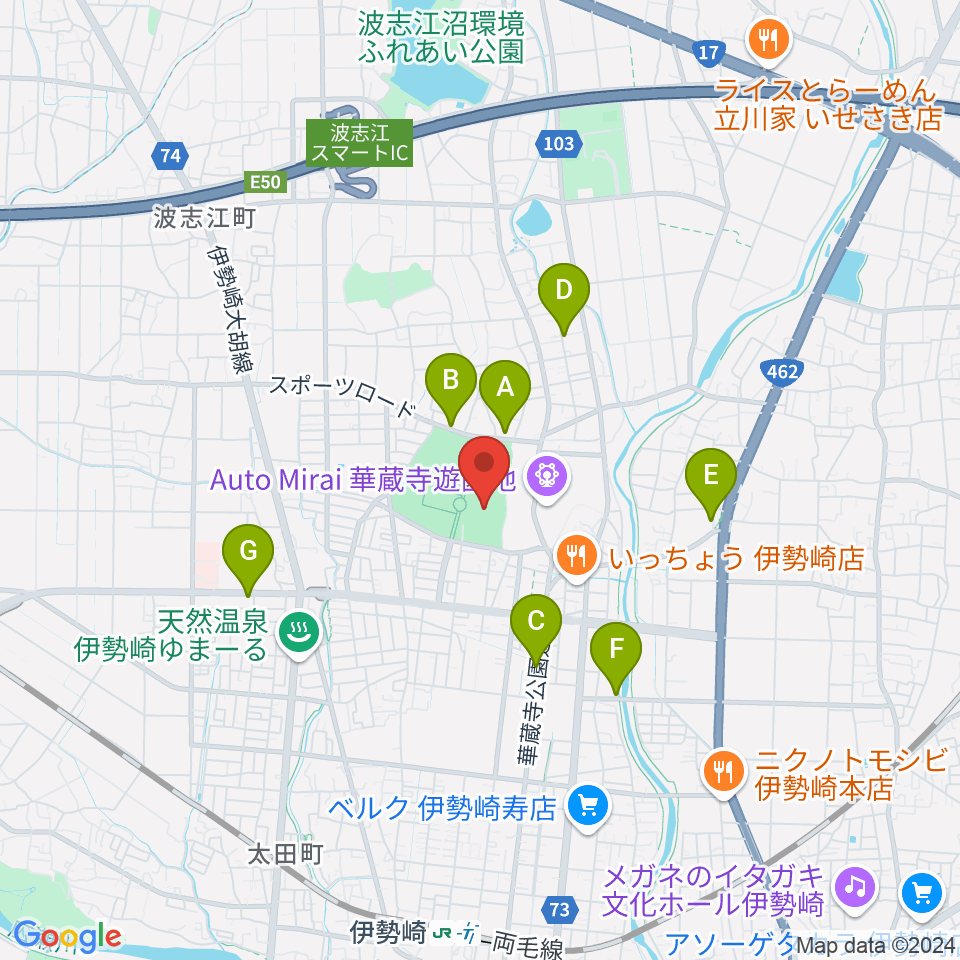 伊勢崎市陸上競技場周辺のカフェ一覧地図