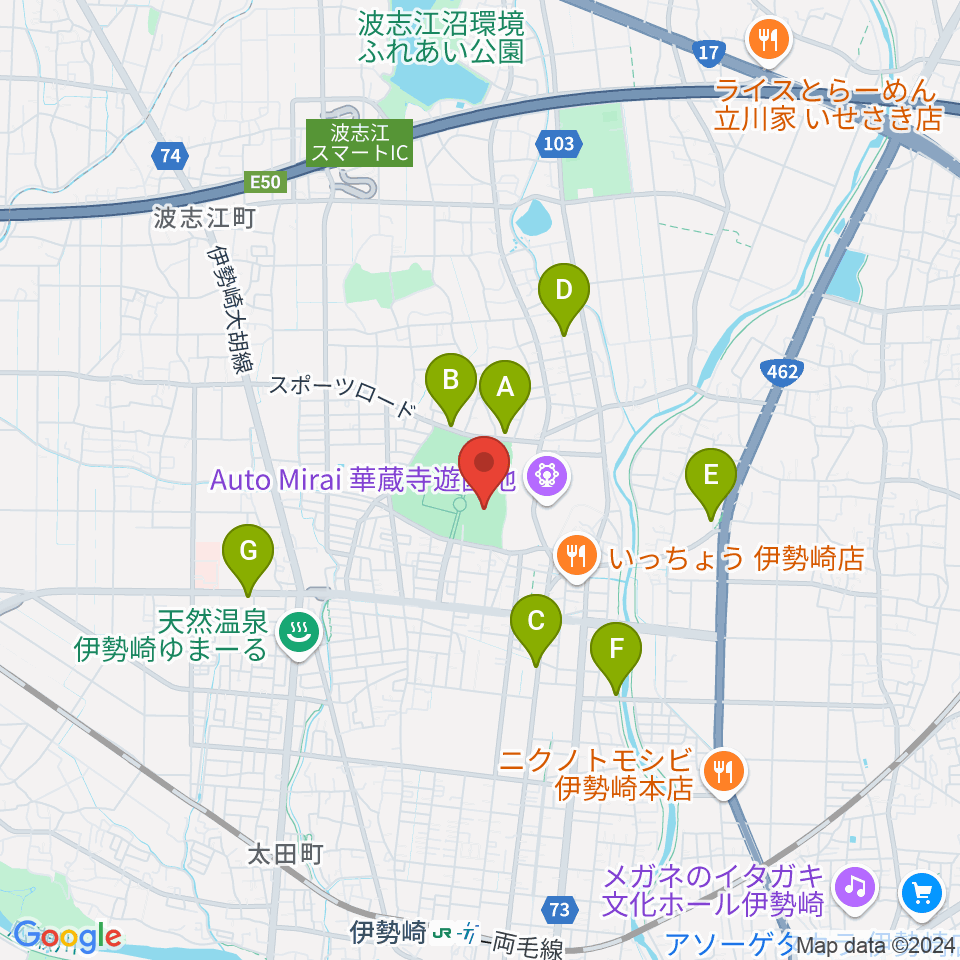 伊勢崎市陸上競技場周辺のカフェ一覧地図