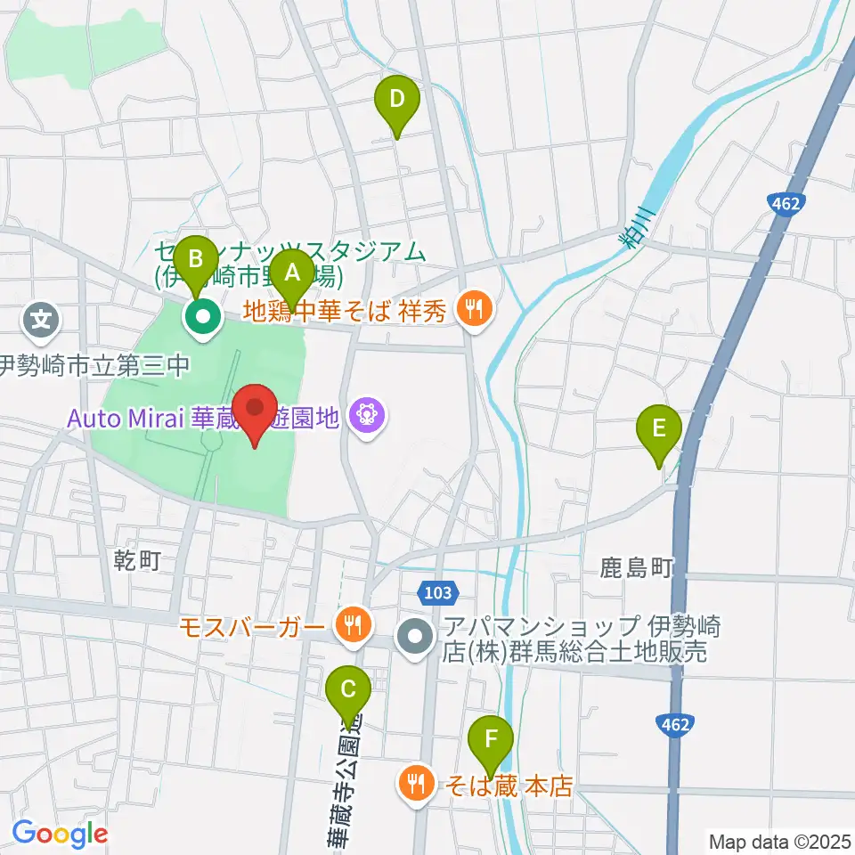 伊勢崎市陸上競技場周辺のカフェ一覧地図