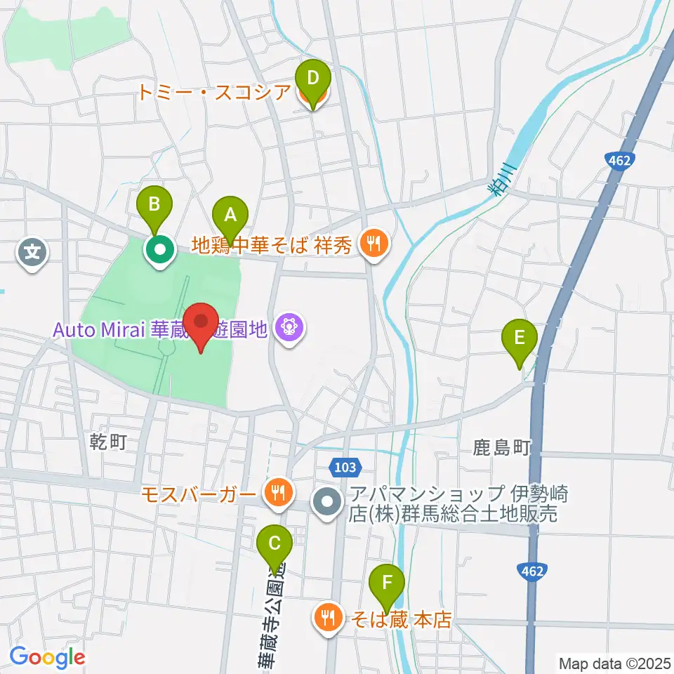 伊勢崎市陸上競技場周辺のカフェ一覧地図