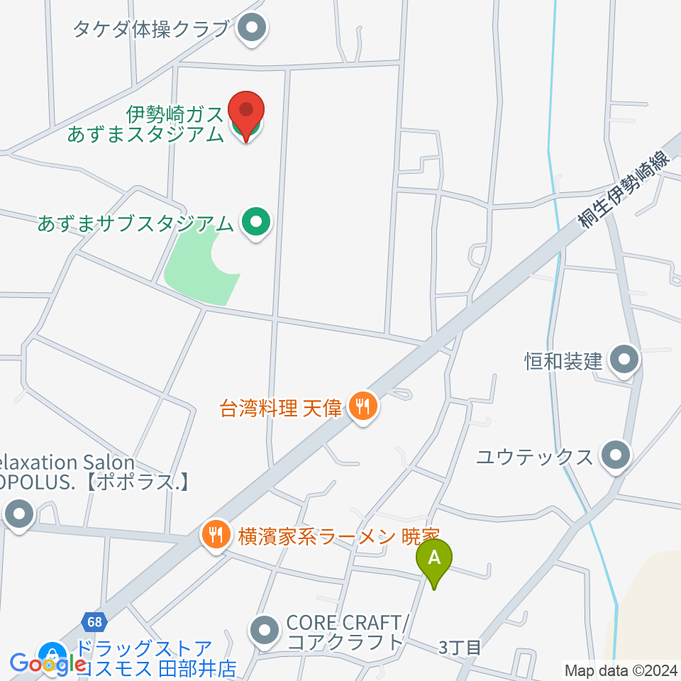 伊勢崎ガスあずまスタジアム周辺のカフェ一覧地図