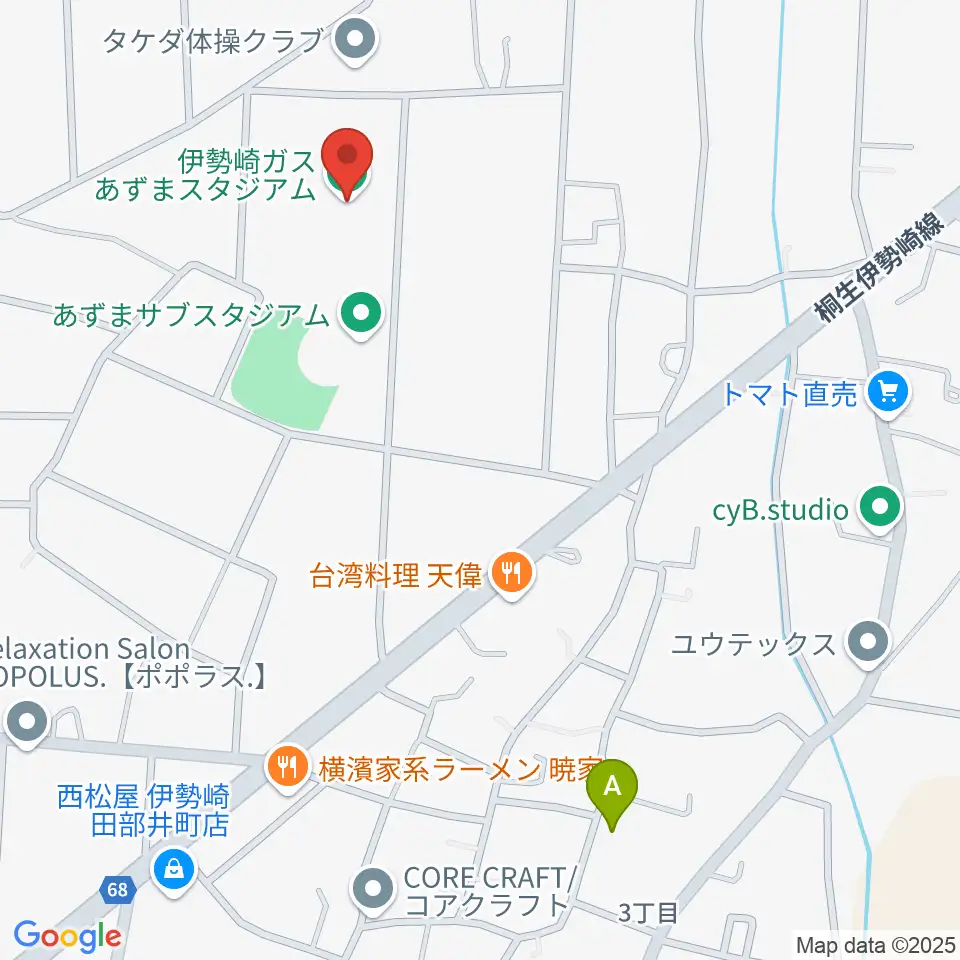 伊勢崎ガスあずまスタジアム周辺のカフェ一覧地図