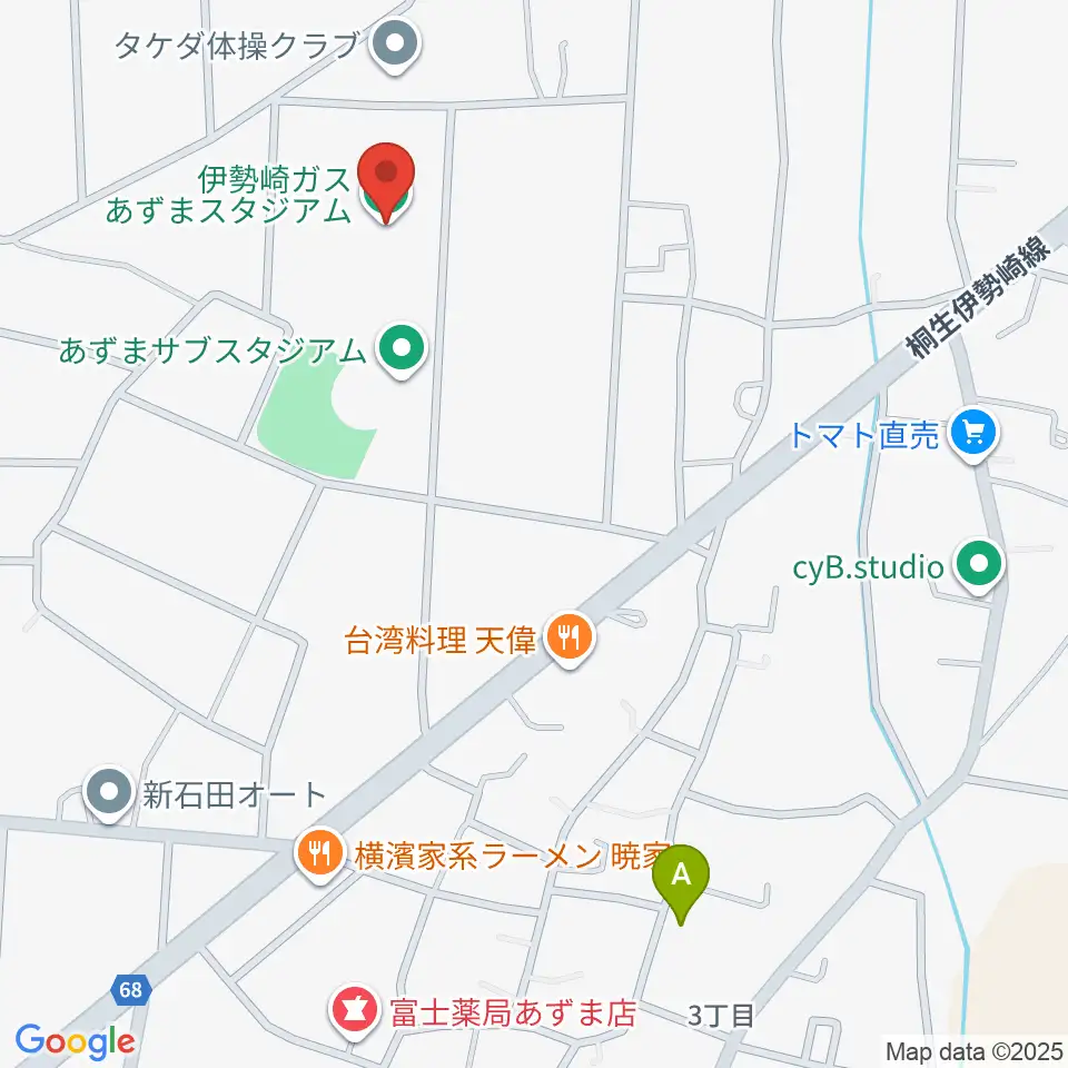 伊勢崎ガスあずまスタジアム周辺のカフェ一覧地図