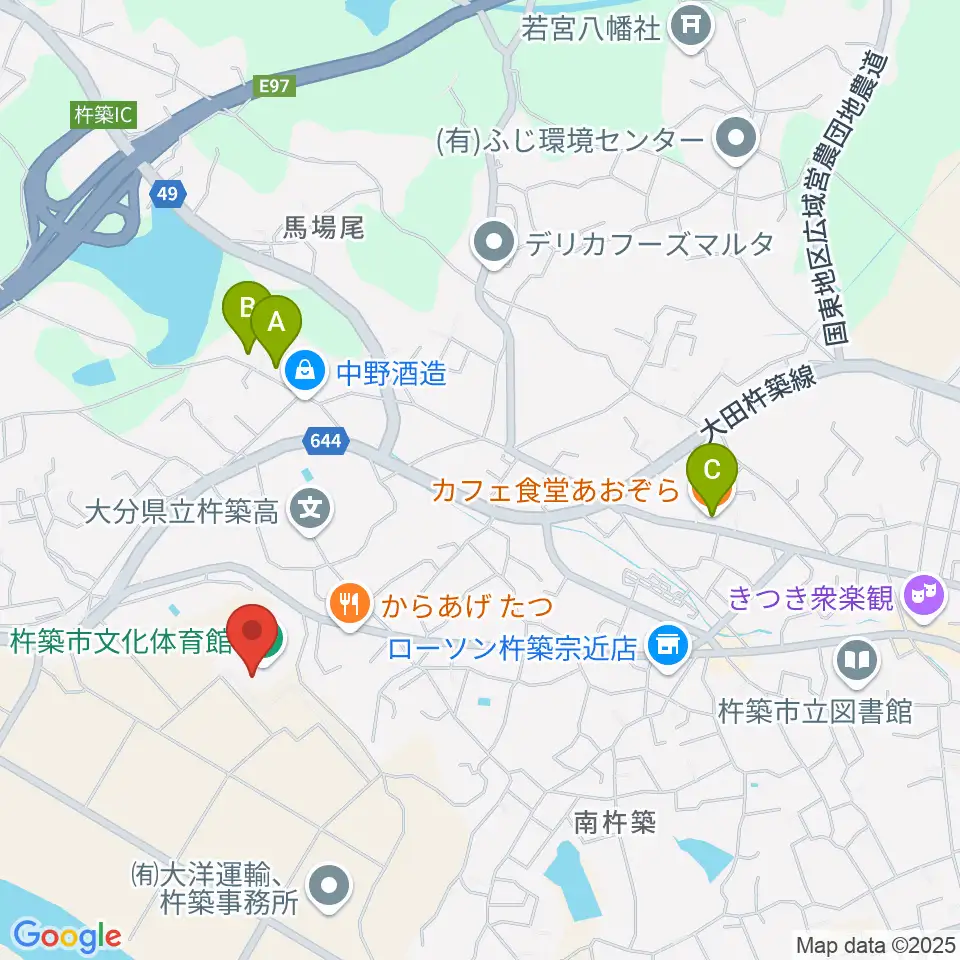 杵築市文化体育館周辺のカフェ一覧地図