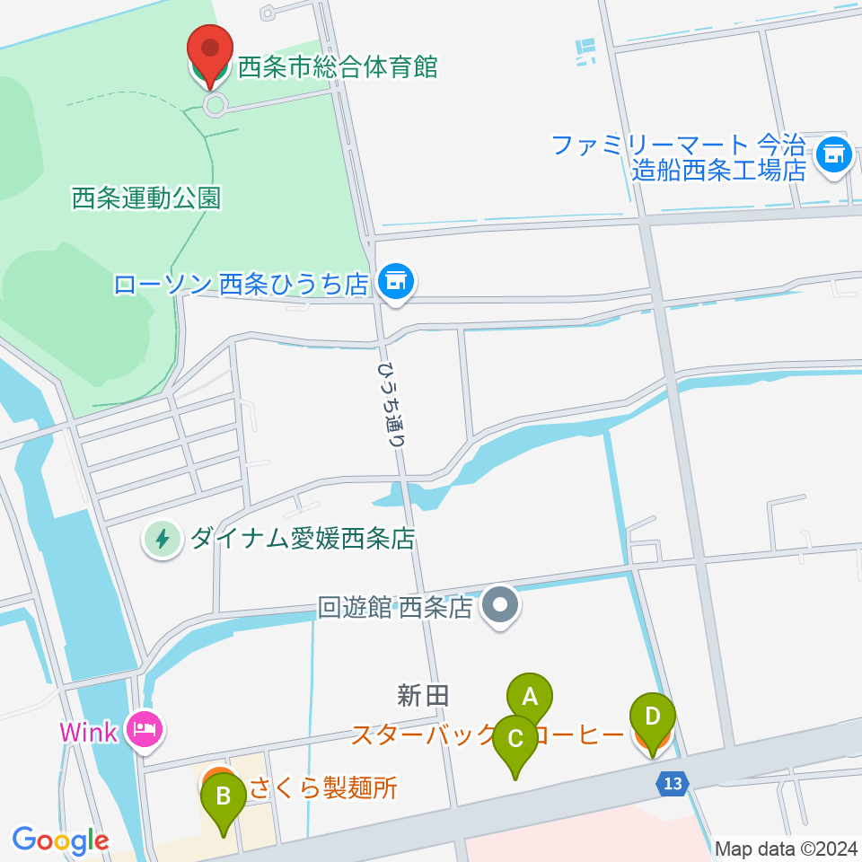 西条市総合体育館周辺のカフェ一覧地図