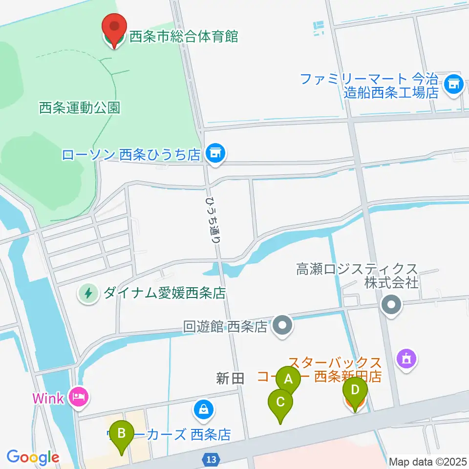 西条市総合体育館周辺のカフェ一覧地図