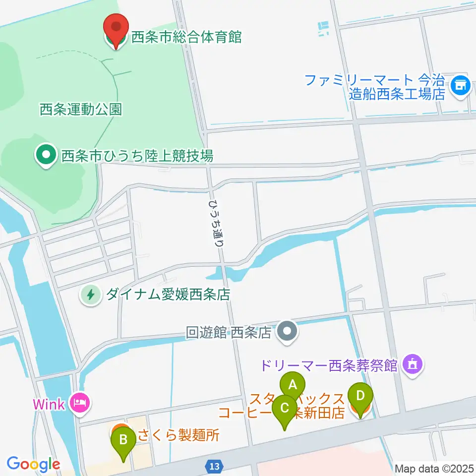 西条市総合体育館周辺のカフェ一覧地図
