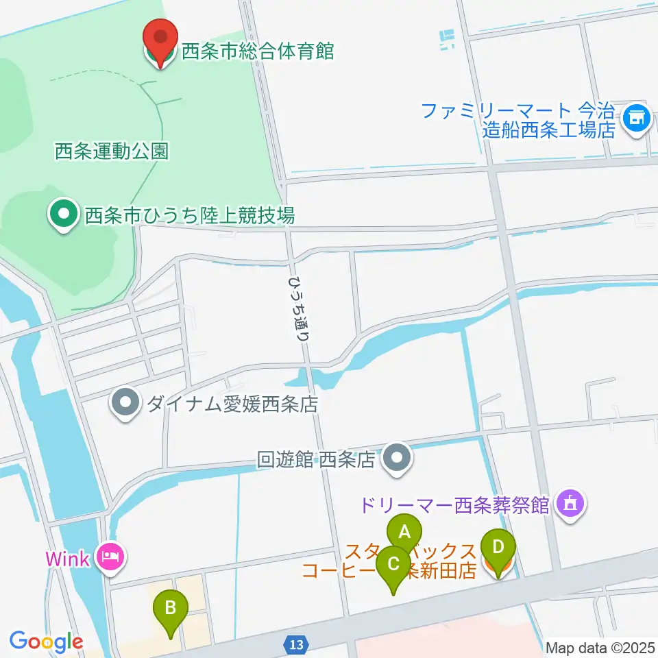 西条市総合体育館周辺のカフェ一覧地図