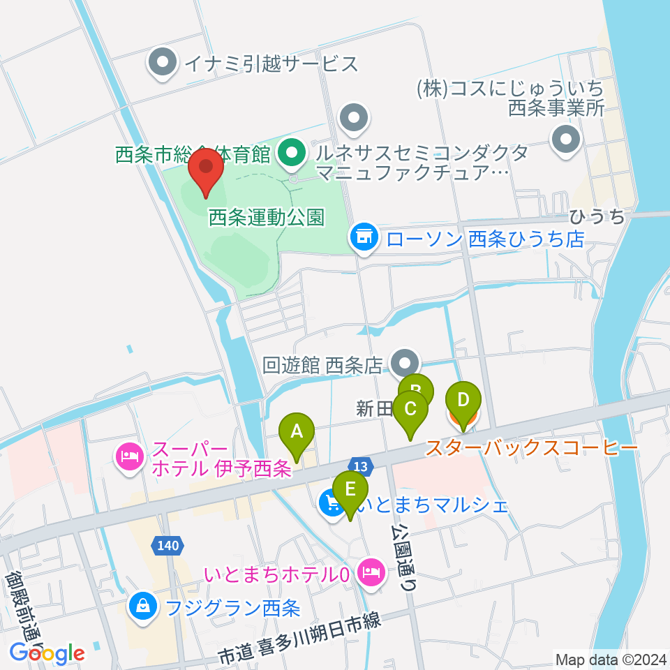 西条市ひうち球場周辺のカフェ一覧地図