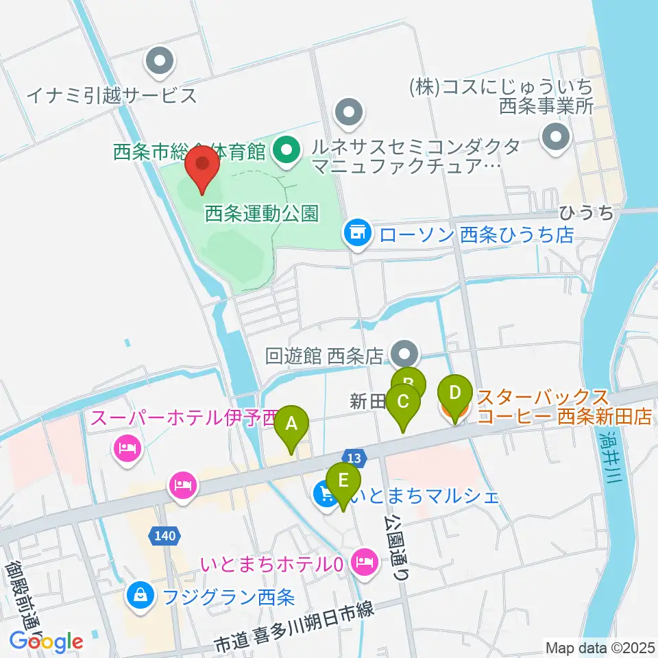 西条市ひうち球場周辺のカフェ一覧地図