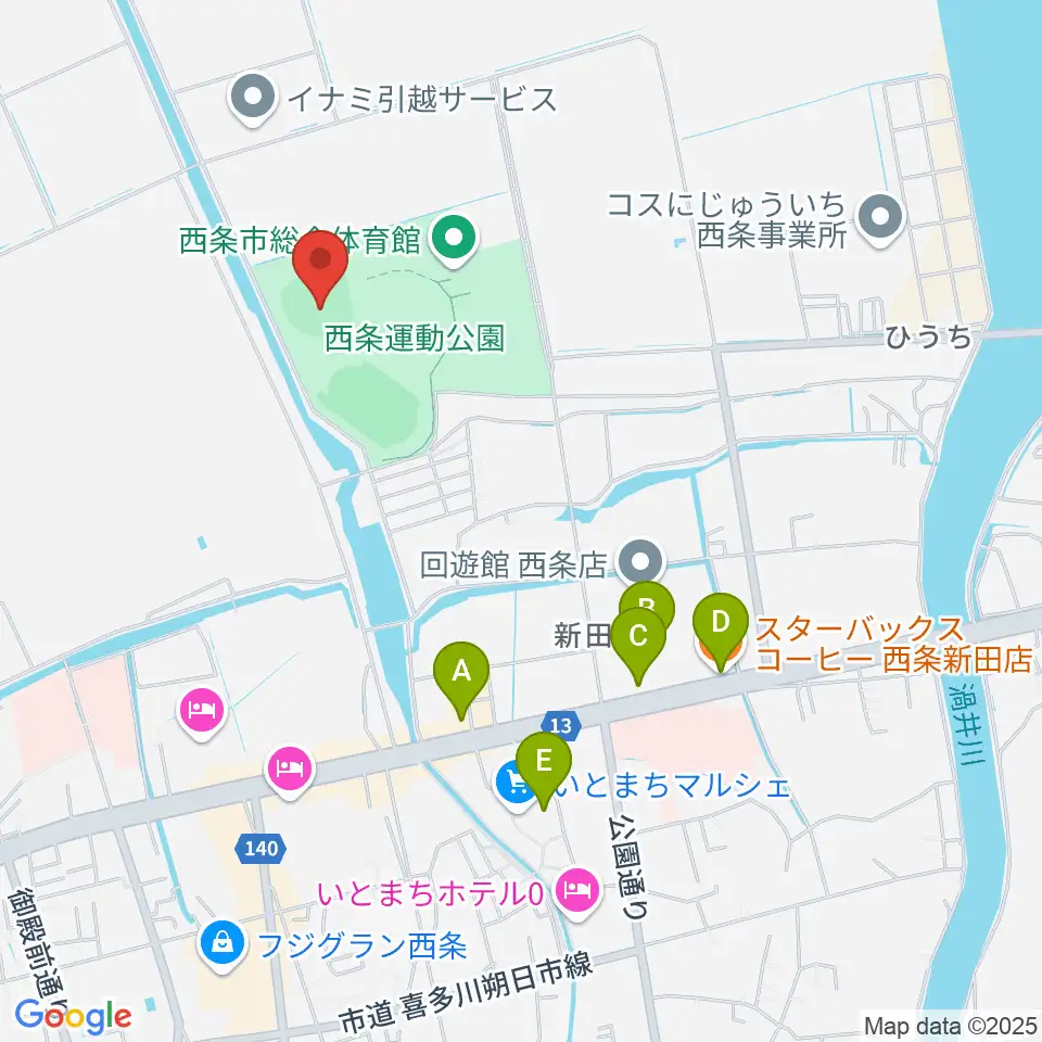 西条市ひうち球場周辺のカフェ一覧地図