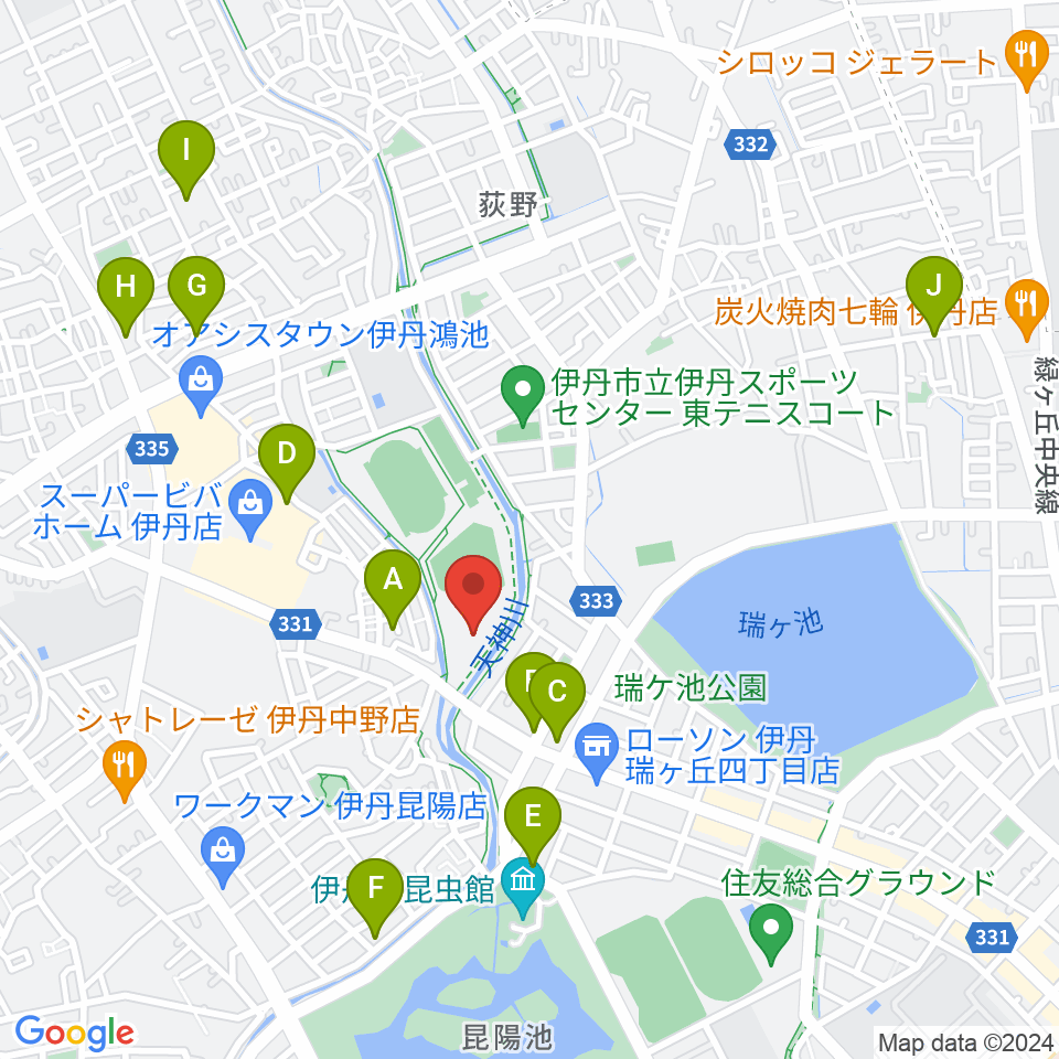 伊丹スポーツセンター体育館周辺のカフェ一覧地図