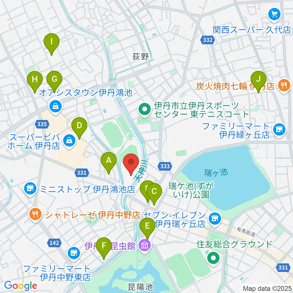 伊丹スポーツセンター体育館周辺のカフェ一覧地図