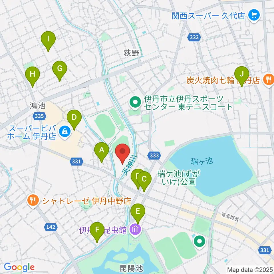 伊丹スポーツセンター体育館周辺のカフェ一覧地図