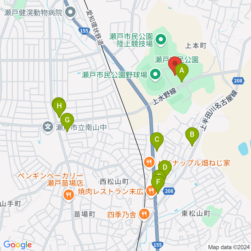 瀬戸市体育館・第二体育館周辺のカフェ一覧地図